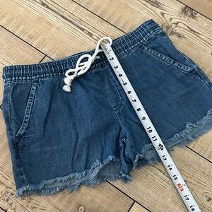 LOFT Dark Blue Denim Drawstring Frayed-Hem Shorts